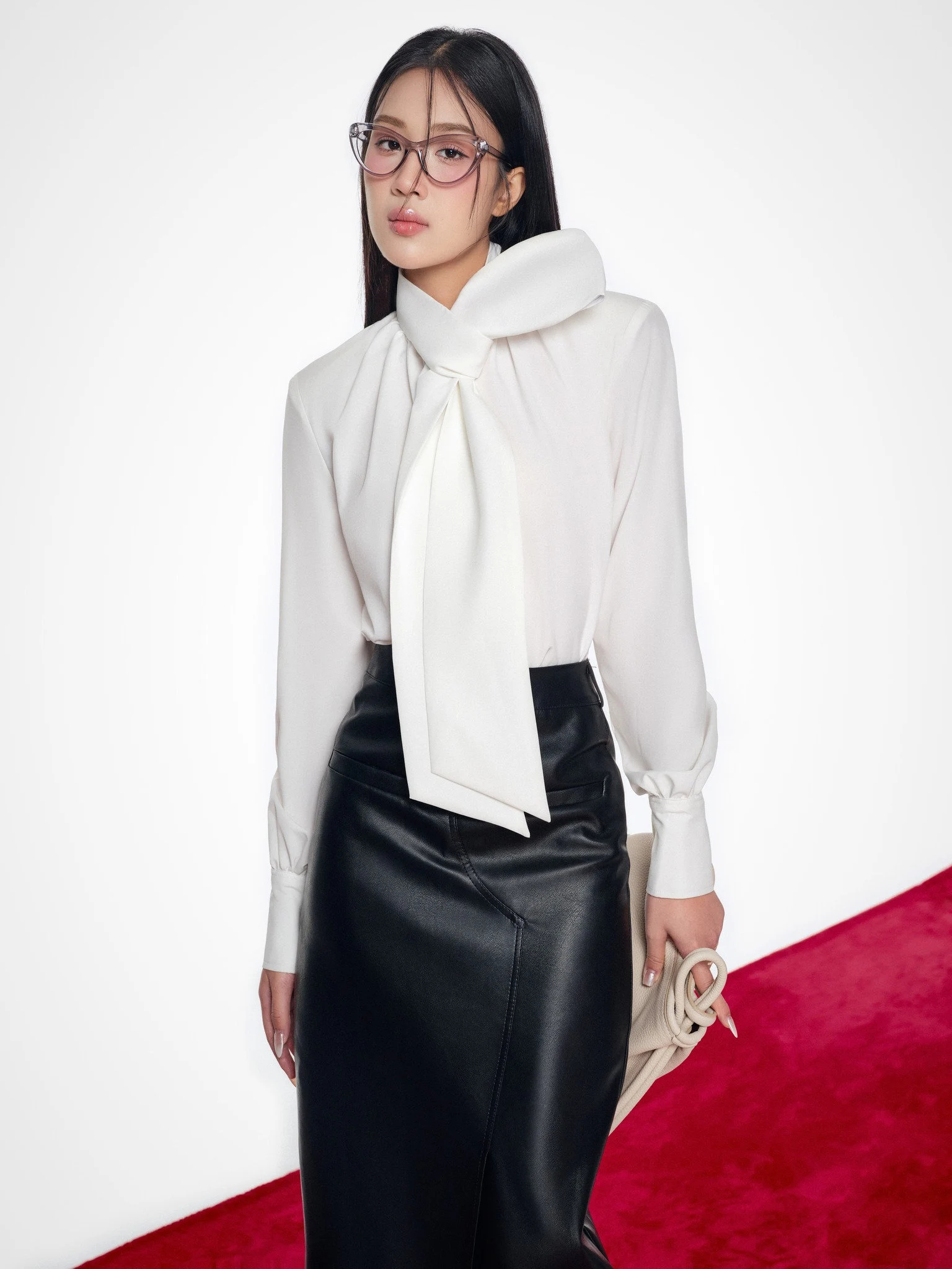 Ivory scarf collar shirt