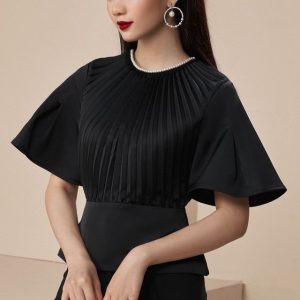 Black pleated ruffle top