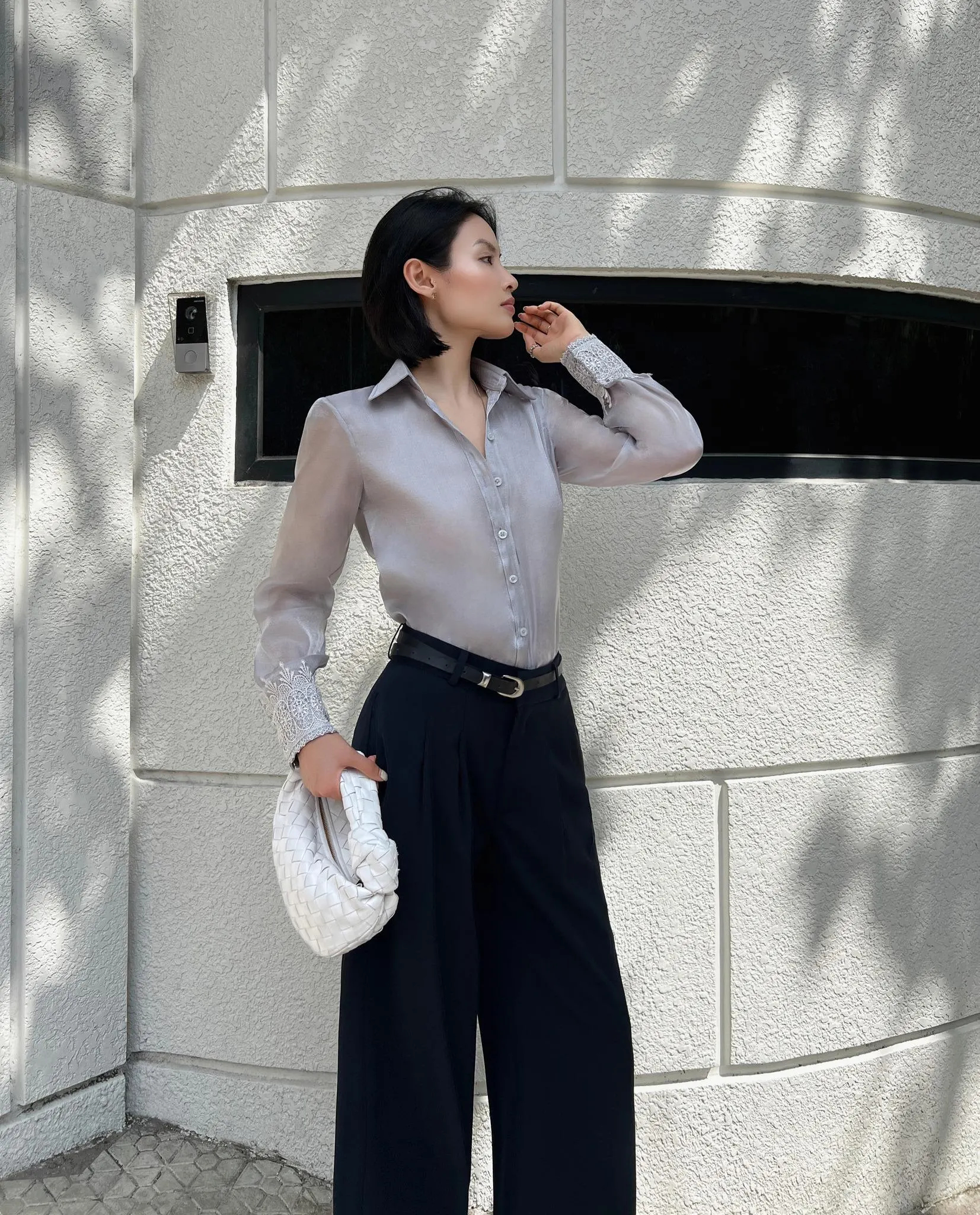 Silver tulle lace cuff shirt - Image 2